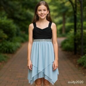 Tween Diva Black & White Lyrical Dance Dress Sequin Detail Girl Asymmetric 12‎